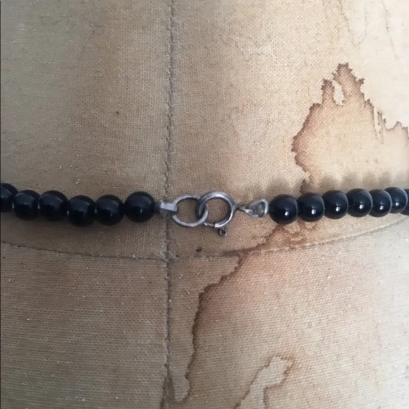 Vintage Black Beaded Necklace with Silver Heart Pendant - Picture 3 of 6